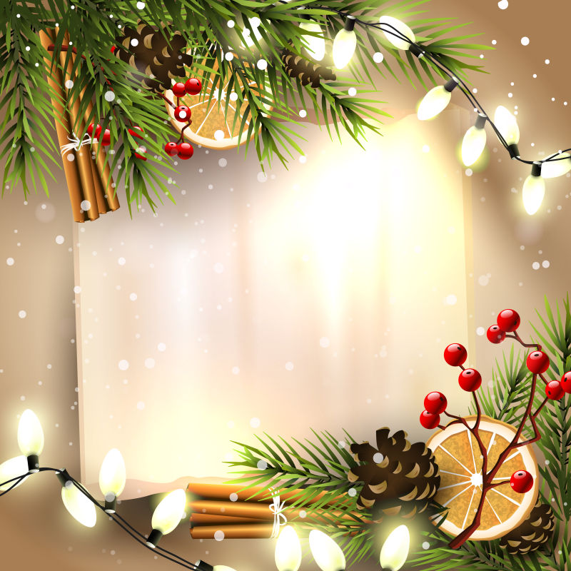 矢量具有传统装饰和空纸的圣诞贺卡