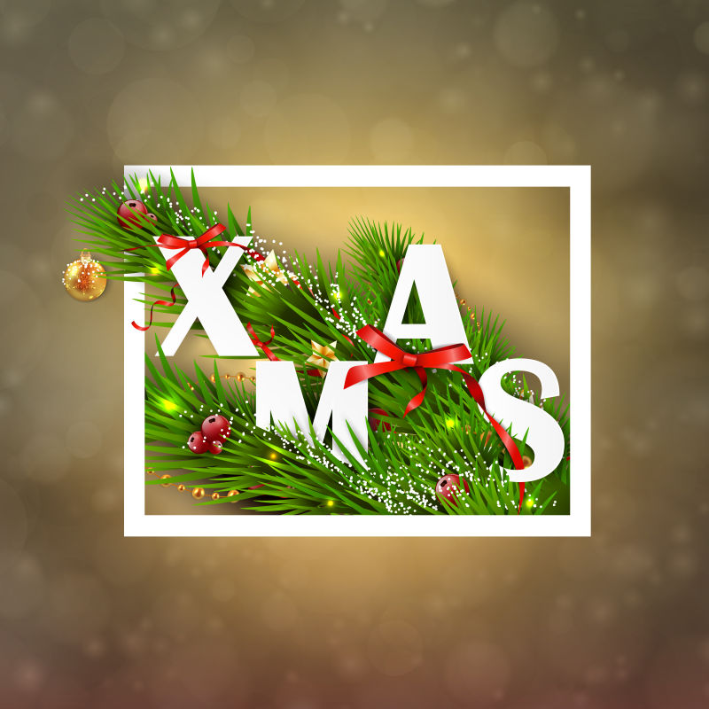 矢量圣诞贺卡圣诞球落雪