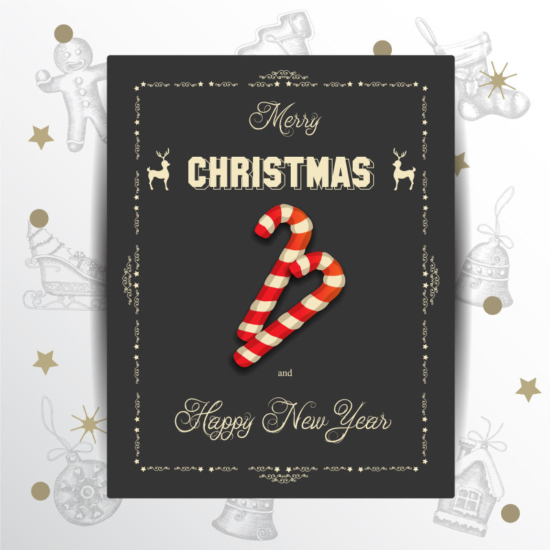 矢量新年贺卡与节日糖果和题词