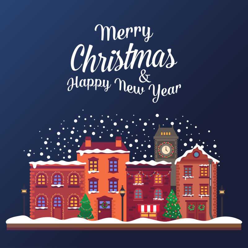 雪花建筑圣诞节矢量背景设计