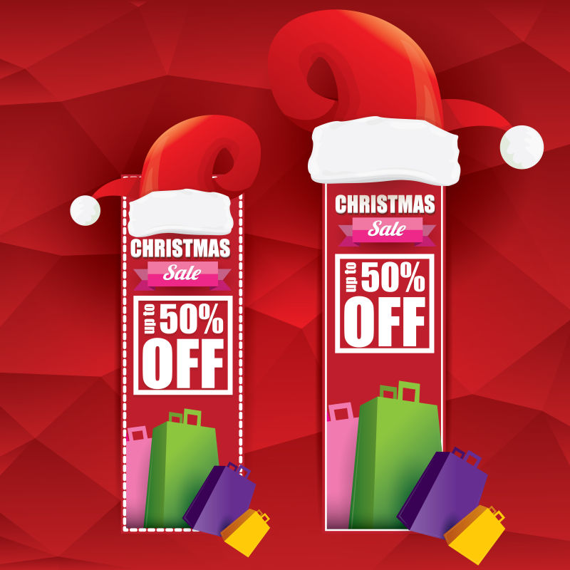 红色圣诞节促销标签矢量插图