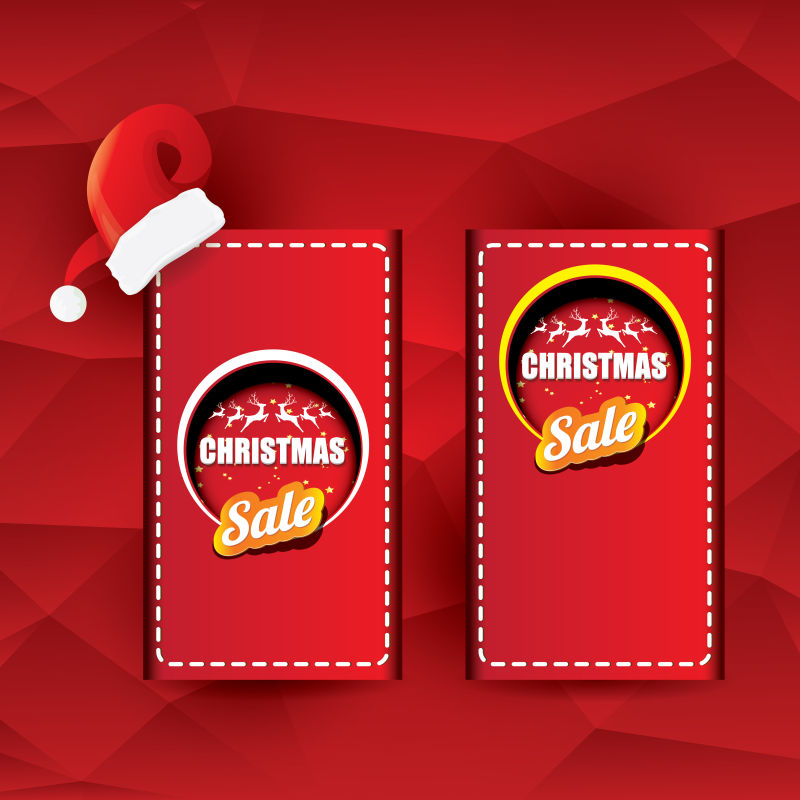 红色圣诞促销标签设计矢量插图