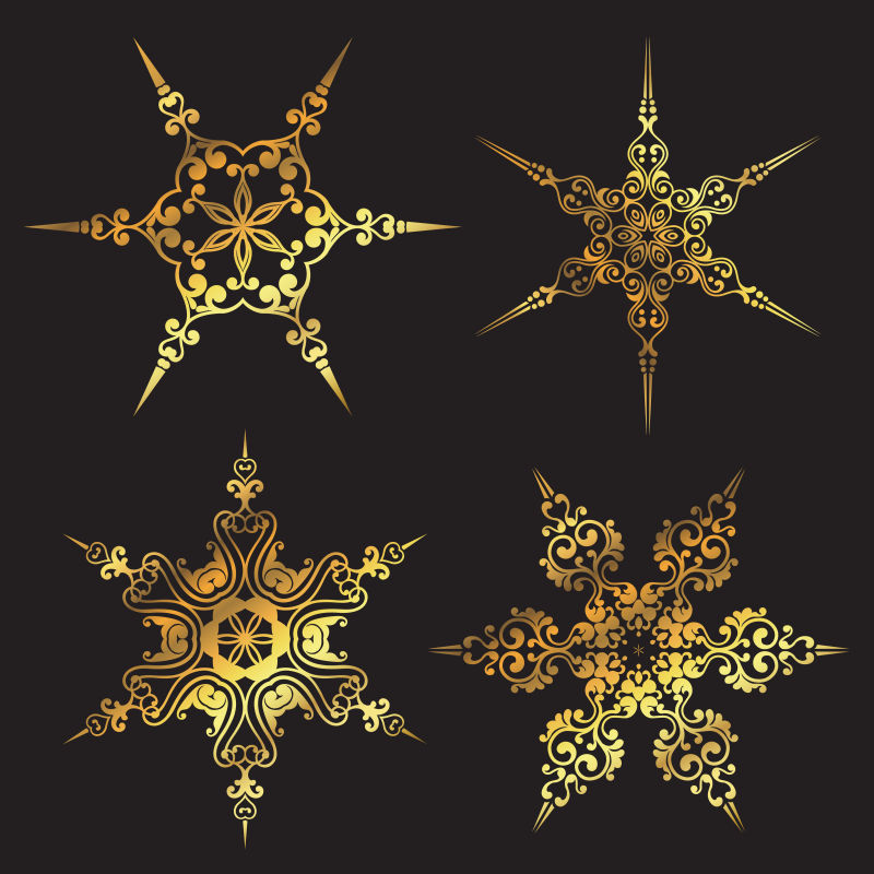 精致的金色雪花矢量图标