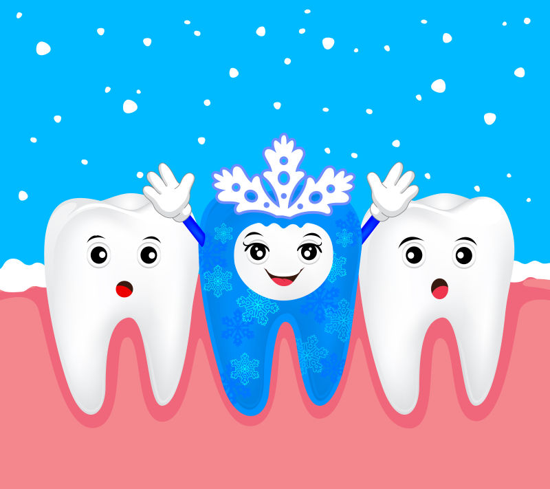 矢量可爱的圣诞主题的卡通牙齿