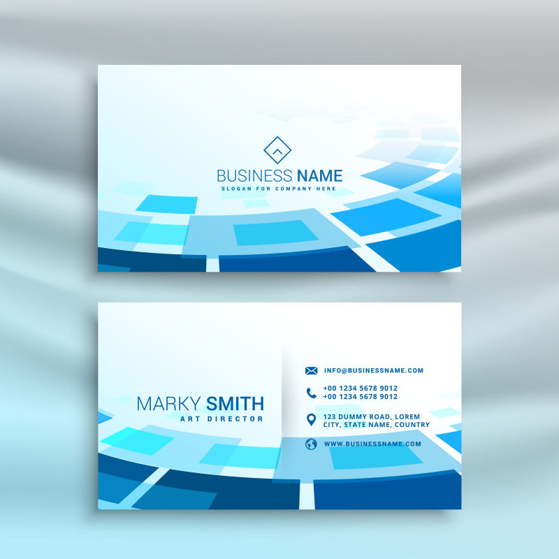 矢量渐变蓝色叠加几何图案名片设计