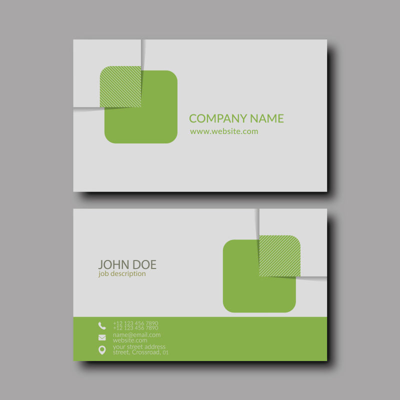矢量绿色和白色的正方形图案名片设计