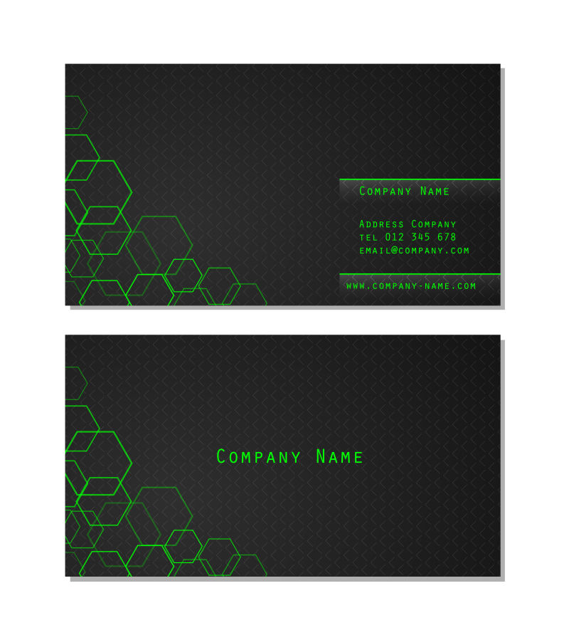 矢量绿色叠加六边形名片设计