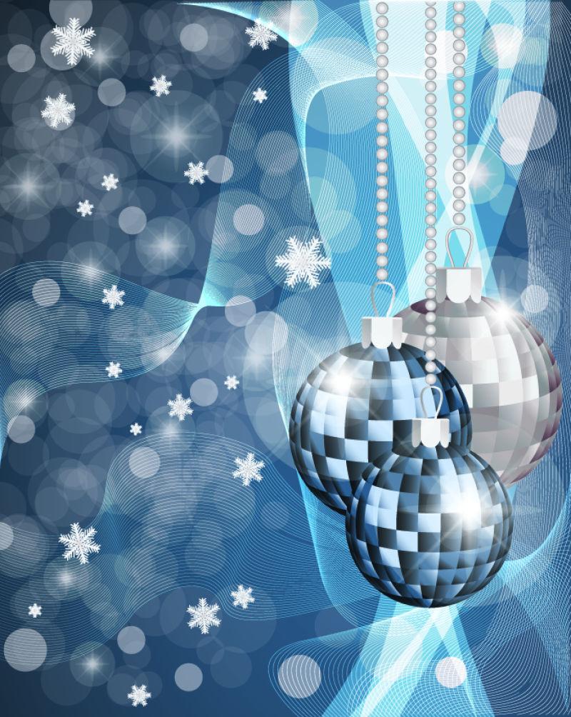 圣诞装饰与蓝色蓝球矢量插图