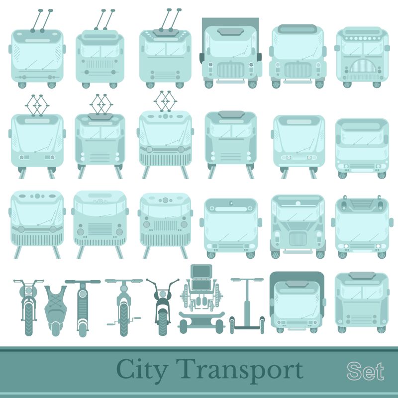 城市交通前视图轮廓矢量图