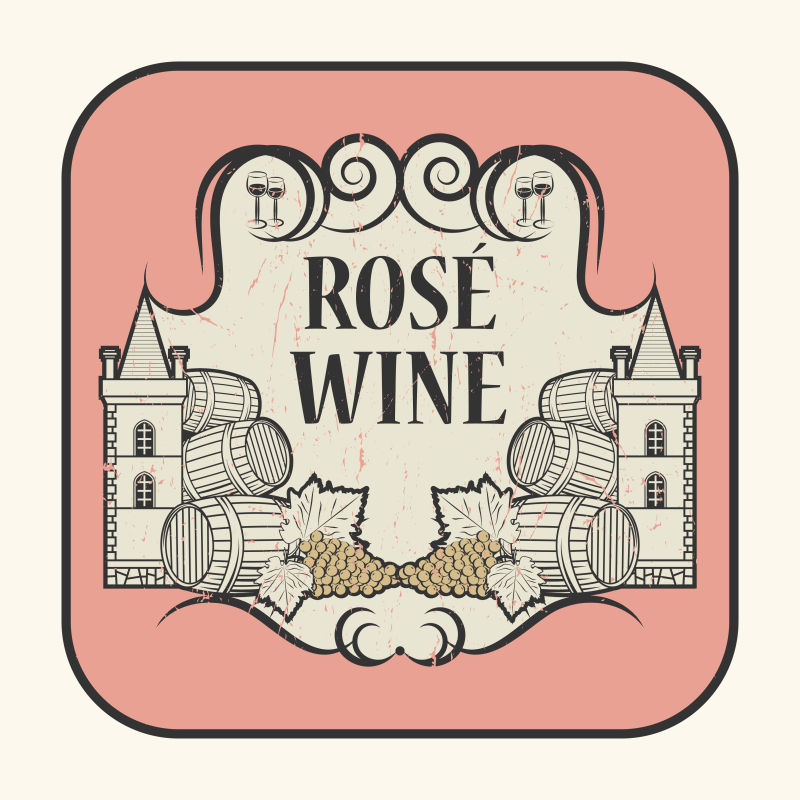 矢量复古抽象玫瑰酒标签设计