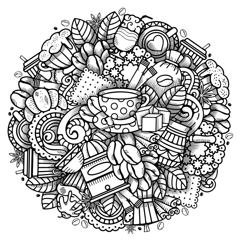矢量咖啡涂鸦主题插图