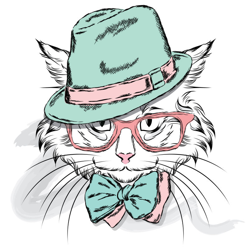 创意时尚宠物猫咪矢量卡通插图
