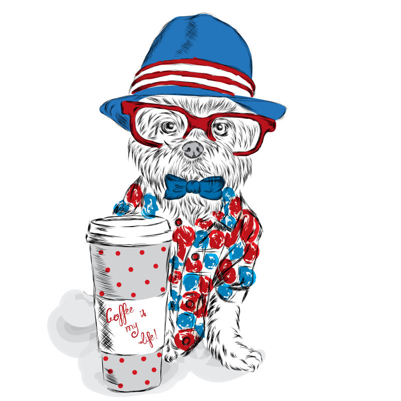 手绘时尚狗矢量卡通背景