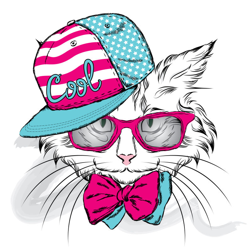 创意时尚猫咪矢量卡通插图
