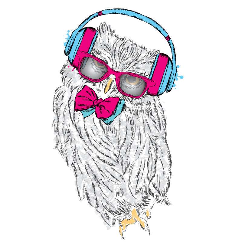 时尚猫头鹰矢量卡通插图