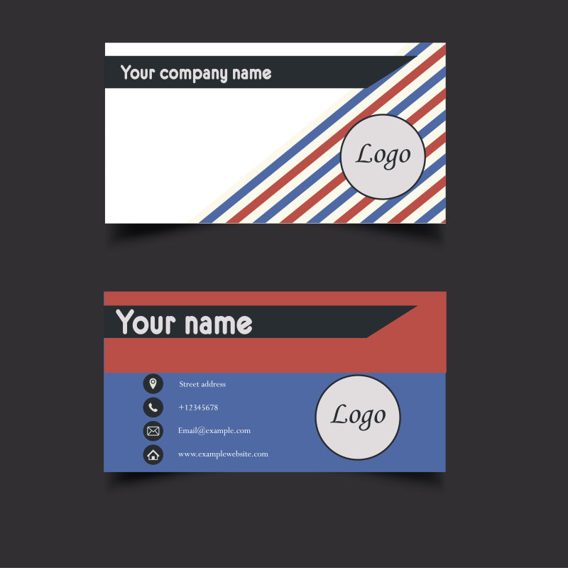 彩色的条纹元素名片设计矢量图