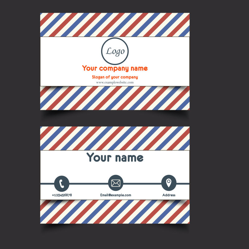 简约的条纹元素名片设计矢量图