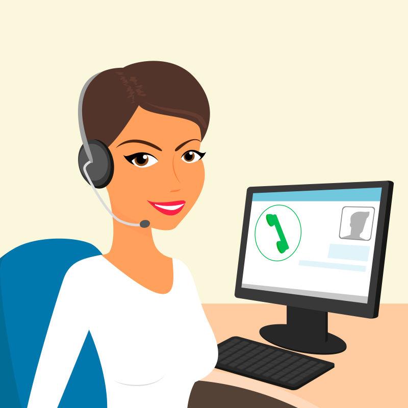 戴着耳机的呼叫中心话务员矢量图