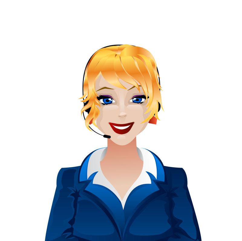 戴着耳机微笑的电话客服矢量图