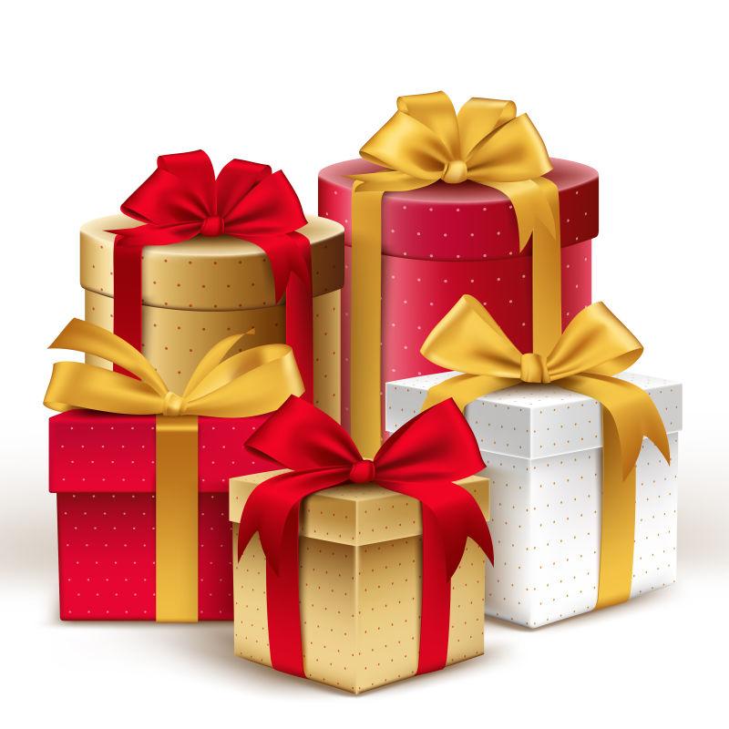 矢量带彩色彩带的真实3D彩色礼品组