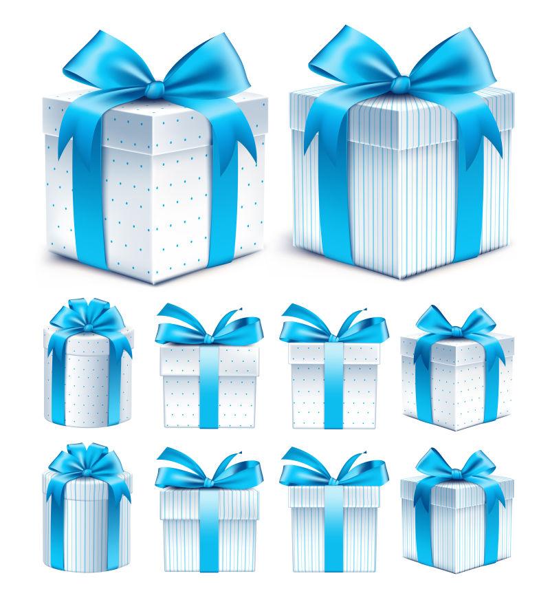 彩带彩蓝礼盒实物三维采集矢量