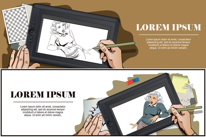 惊恐的女人矢量漫画横幅