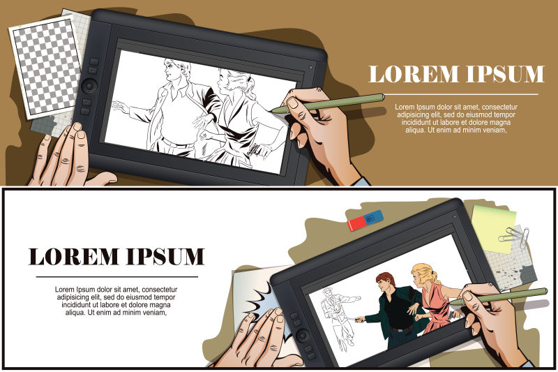 手绘男女罪犯漫画矢量横幅
