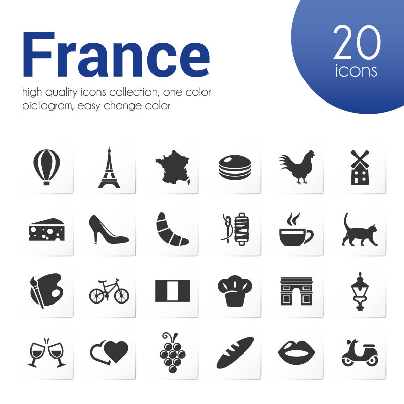创意矢量法国相关图标设计