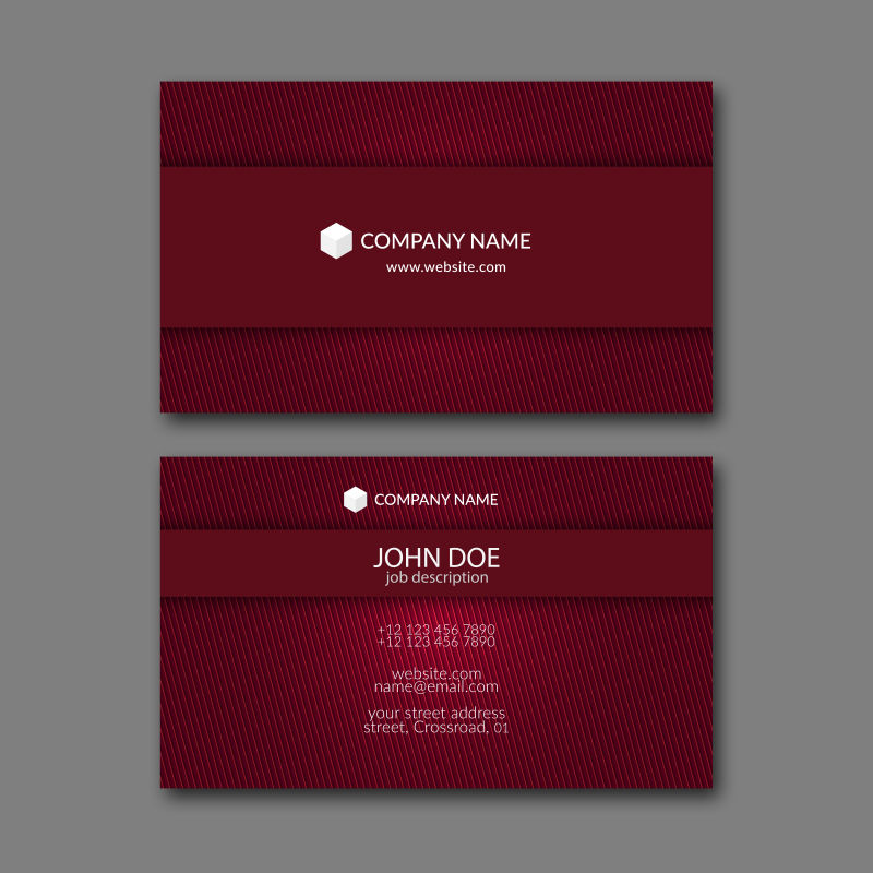 优雅的红色纹理名片设计样板矢量图