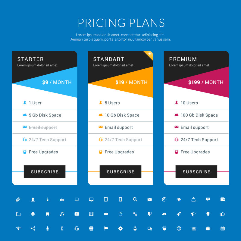 矢量网站价格标签表设计样板