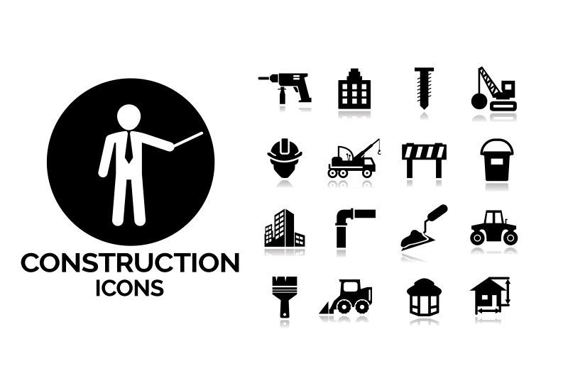 矢量建筑物和工具图标黑色