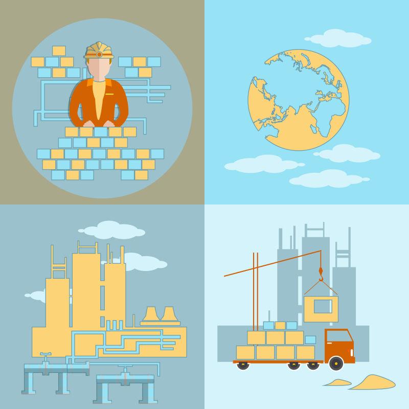 矢量建筑工地和工人施工现场