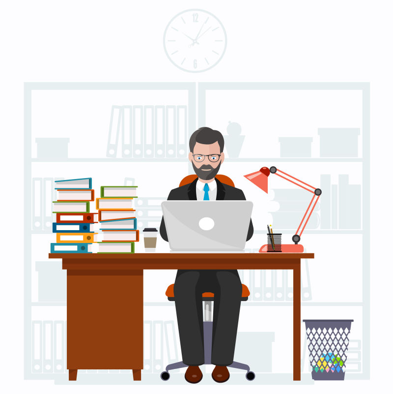 坐在办公桌上工作的商人