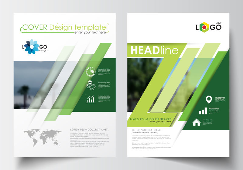 矢量绿色z字型和世界地图宣传册封面设计