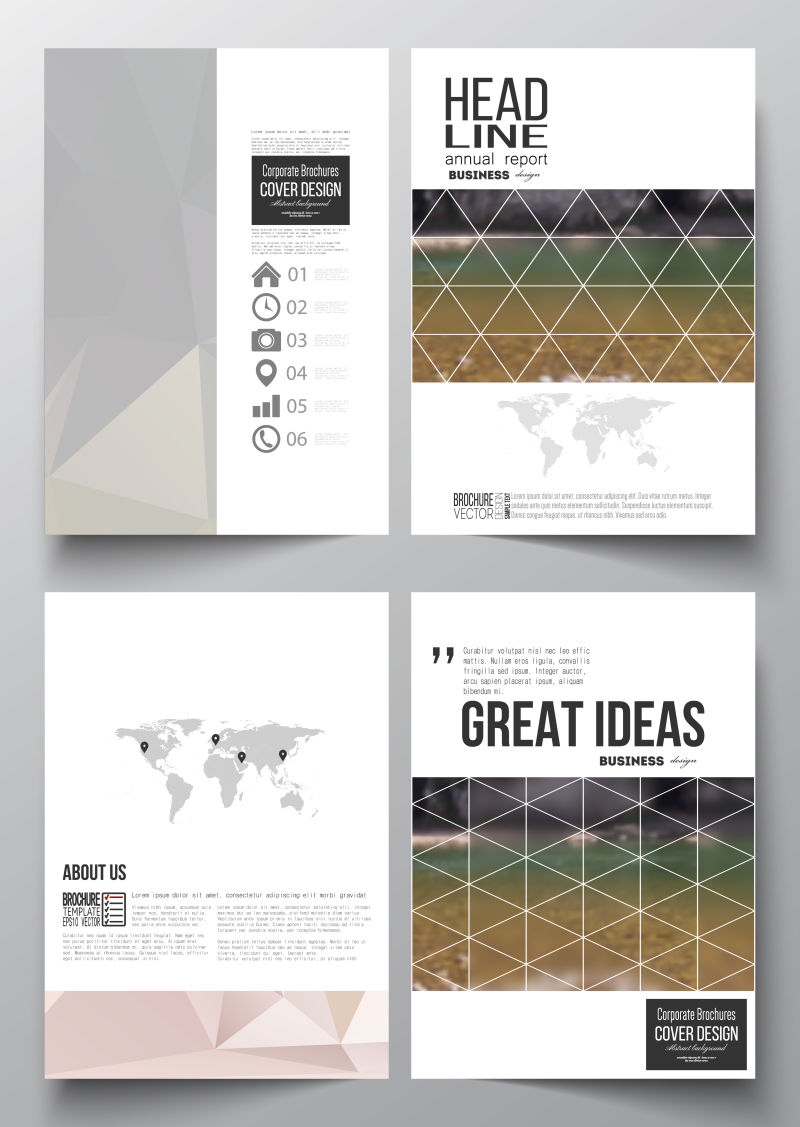 矢量世界地图和三角形图案宣传册封面设计