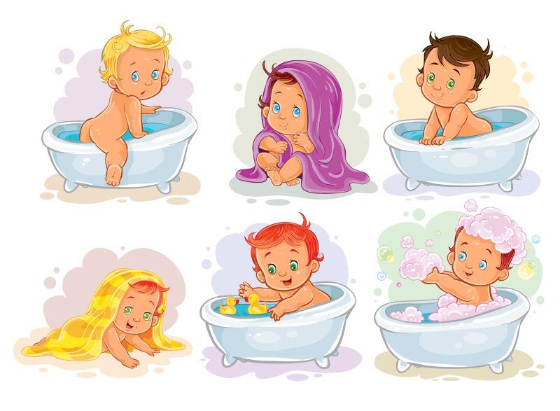 矢量设计小朋友洗澡集