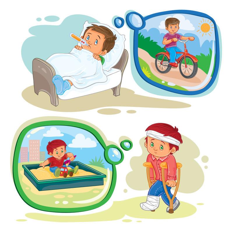 矢量设计生病的小男孩