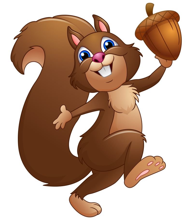 快乐卡通松鼠持橡子矢量