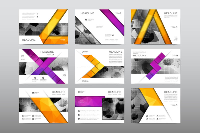 紫色与黄色公司宣传设计矢量