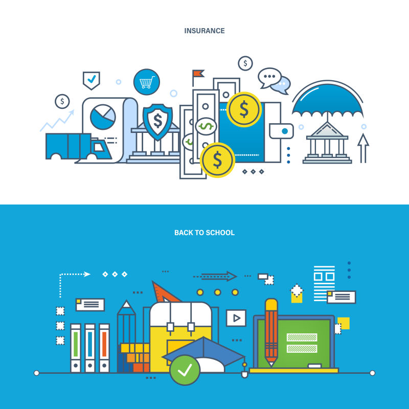 创意矢量现代商业教育主题的平面横幅设计