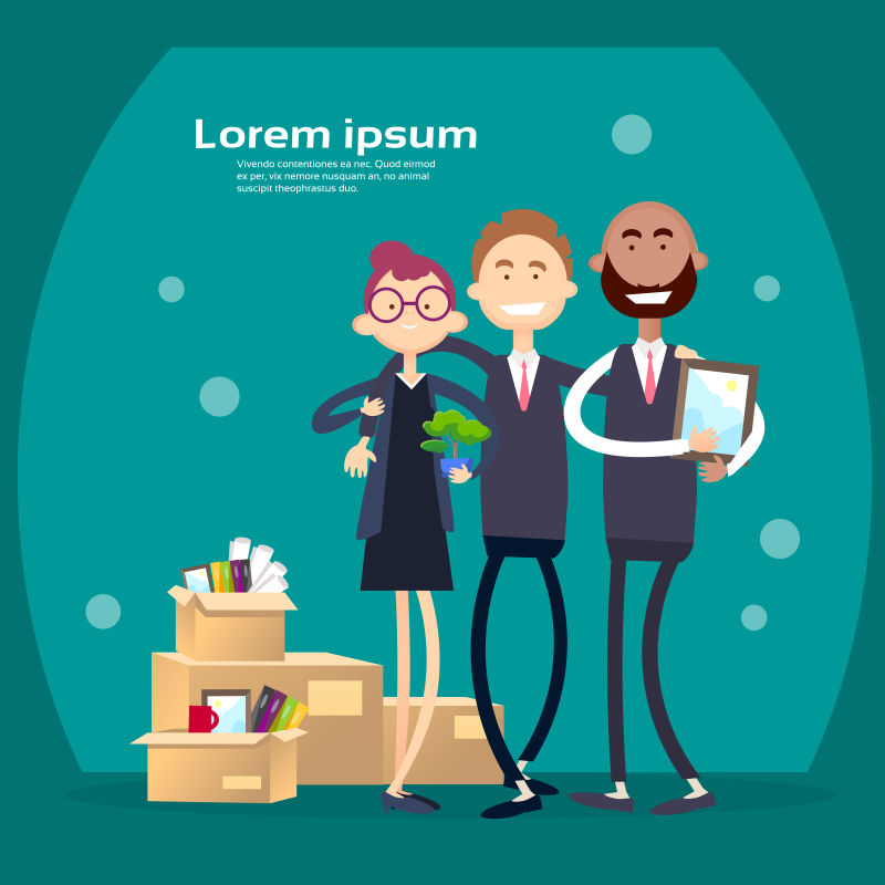 拿着办公用品箱的商人矢量图