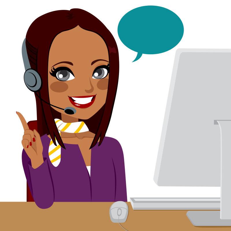 呼叫中心黑发女人帮着顾客矢量图