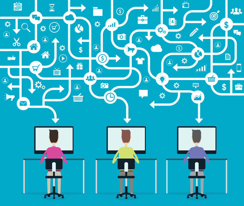 商务人士与互联网连接概念矢量插图