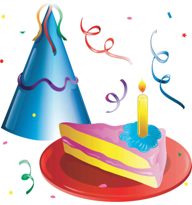 帽子和生日蛋糕矢量