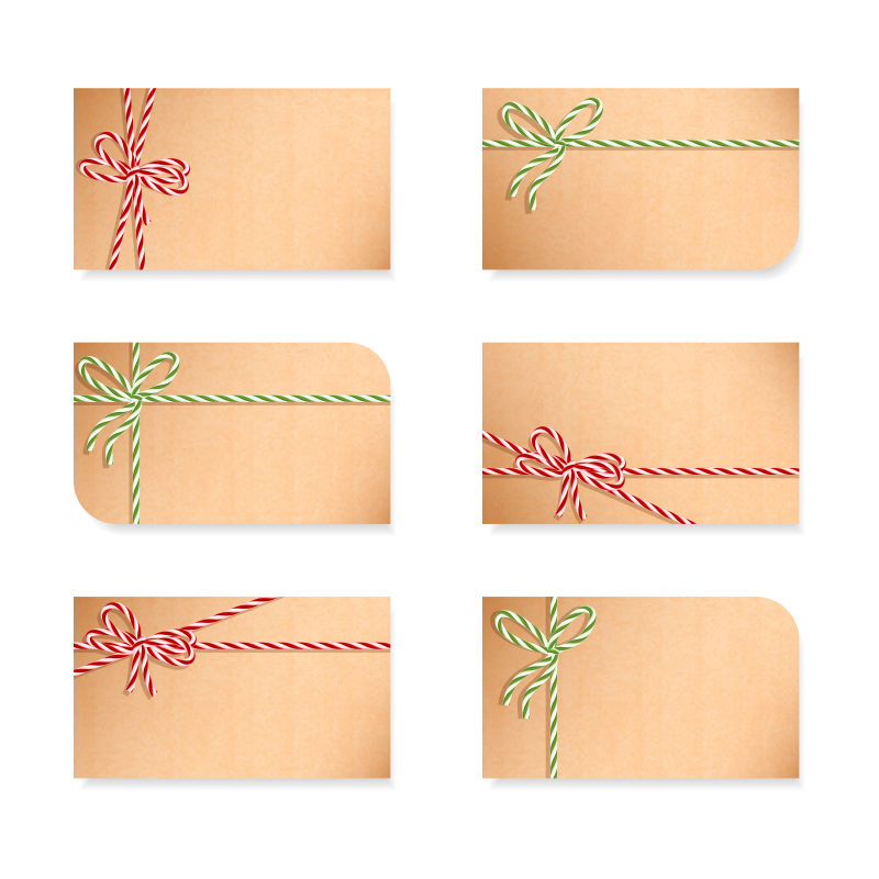 用红色绿色蝴蝶结和彩带收集的标签矢量图