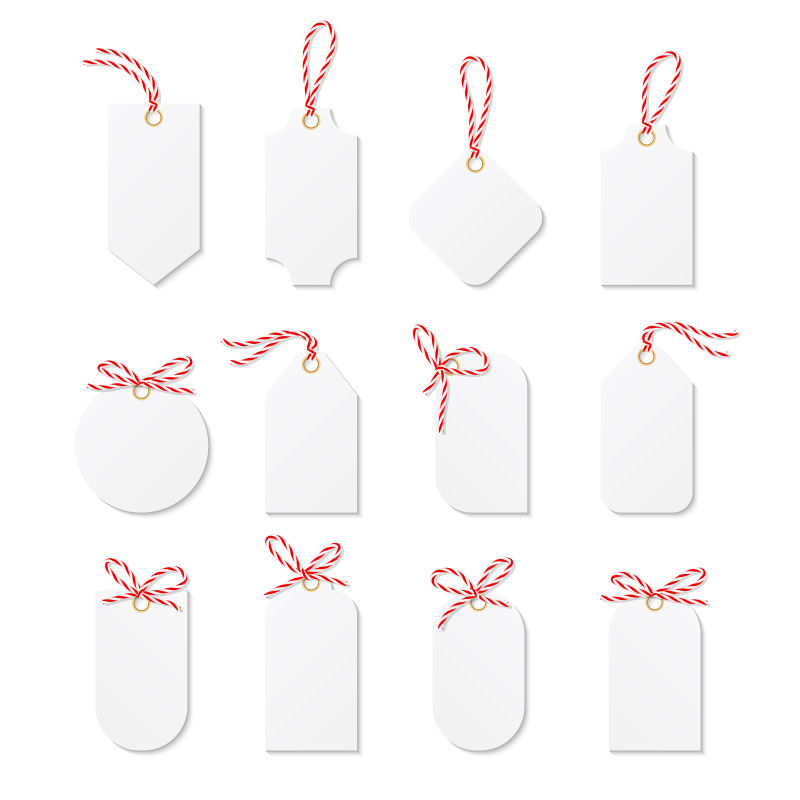 红色缎带收集的各种形状的标签矢量图