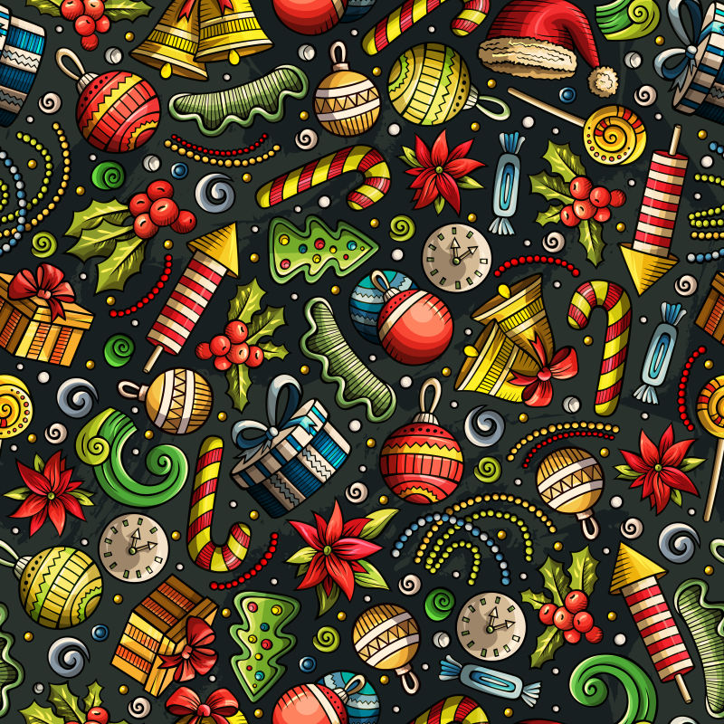 新年装饰礼品手绘涂鸦矢量插图