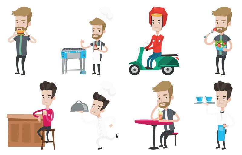 人们的吃和喝的矢量集