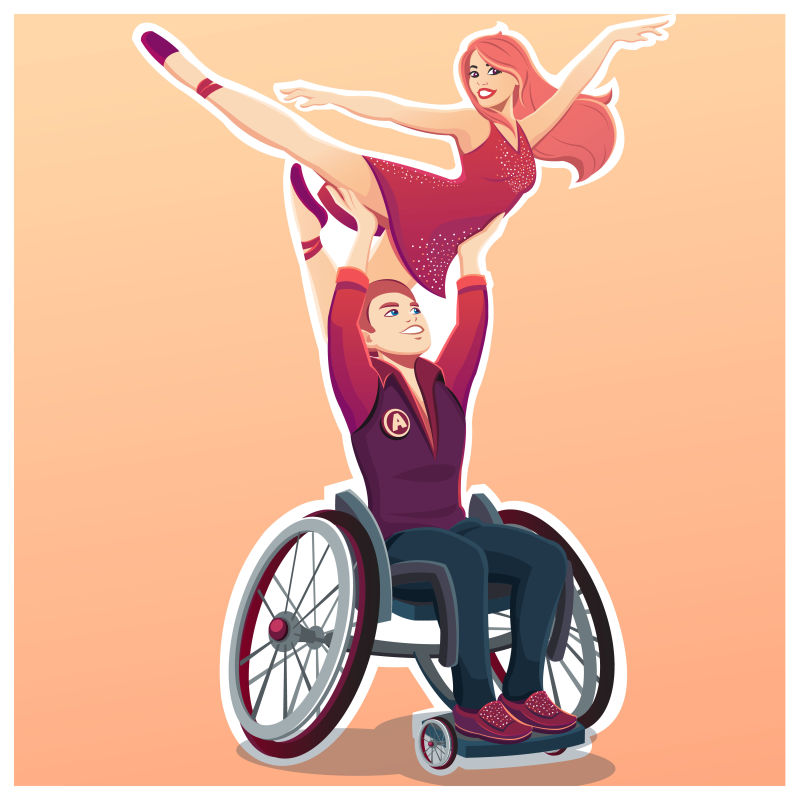 残疾男女舞蹈矢量插图