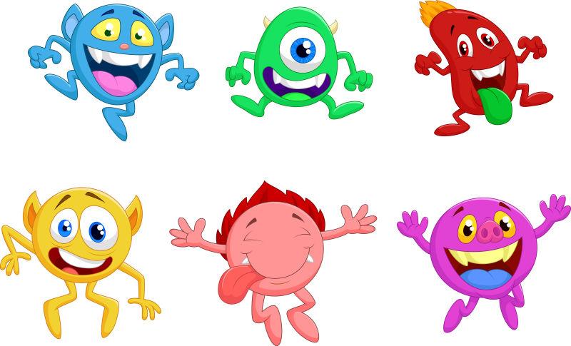 矢量快乐卡通怪物病毒